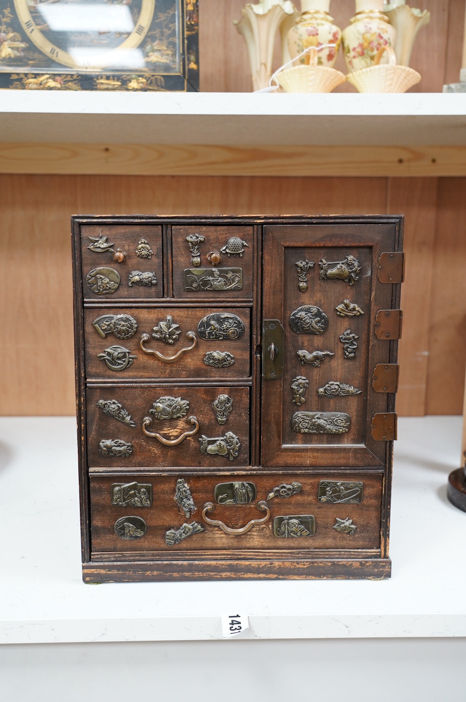 A late 19th century Japanese desk top dansu cabinet, 33.5x 29cm. Condition - fair